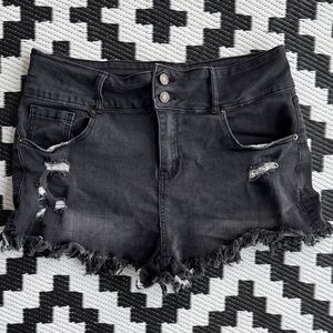 Women’s Black Distressed Denim Shorts - XL
